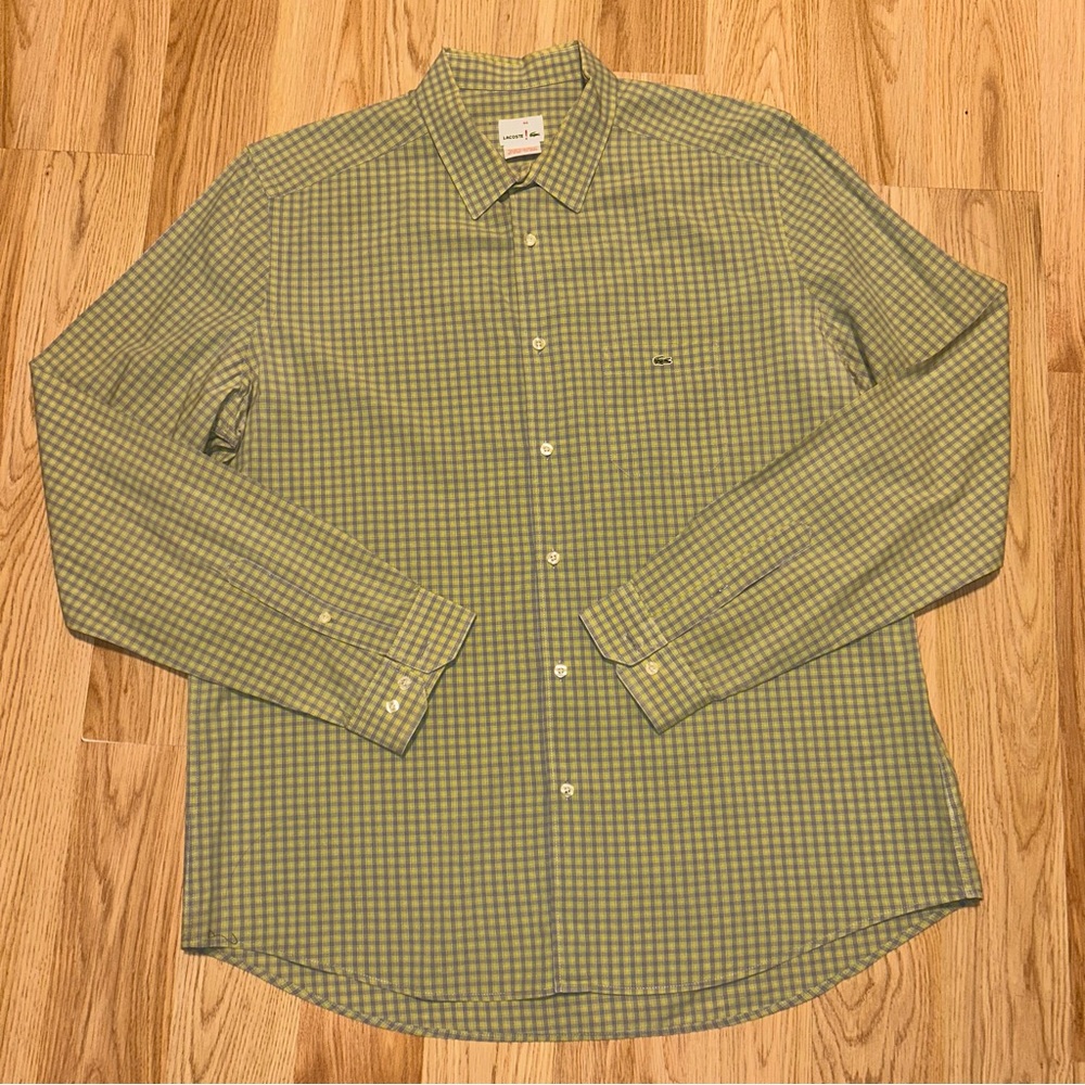 Lacoste Men’s Size 44 Yellow Long Sleeve Plaid Button Up Shirt